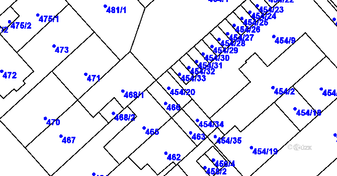 Parcela st. 454/20 v KÚ Doubravka, Katastrální mapa
