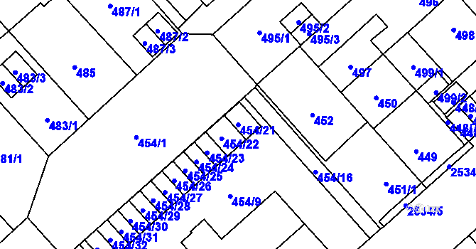 Parcela st. 454/21 v KÚ Doubravka, Katastrální mapa