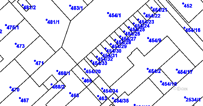 Parcela st. 454/31 v KÚ Doubravka, Katastrální mapa