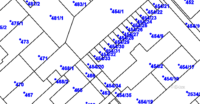 Parcela st. 454/32 v KÚ Doubravka, Katastrální mapa