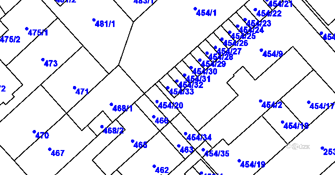 Parcela st. 454/33 v KÚ Doubravka, Katastrální mapa