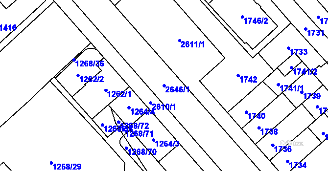 Parcela st. 2646/1 v KÚ Doubravka, Katastrální mapa