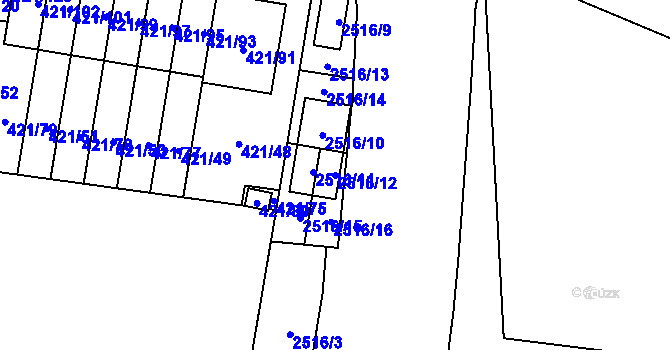 Parcela st. 2516/12 v KÚ Doubravka, Katastrální mapa