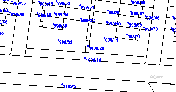 Parcela st. 1000/20 v KÚ Újezd, Katastrální mapa