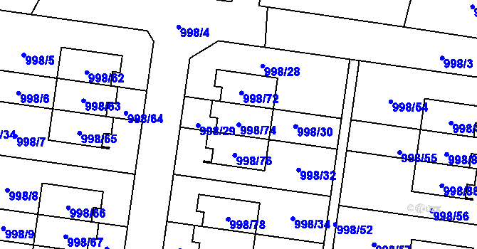 Parcela st. 998/74 v KÚ Újezd, Katastrální mapa