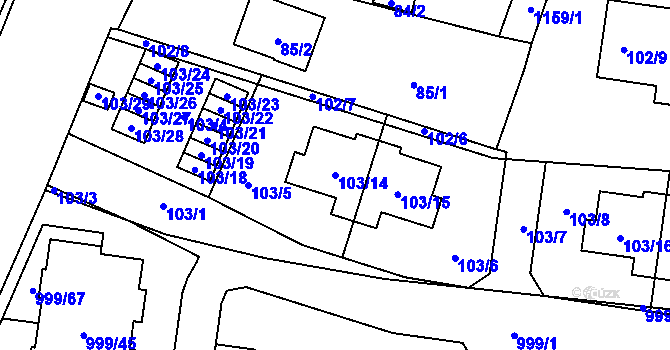 Parcela st. 103/14 v KÚ Újezd, Katastrální mapa