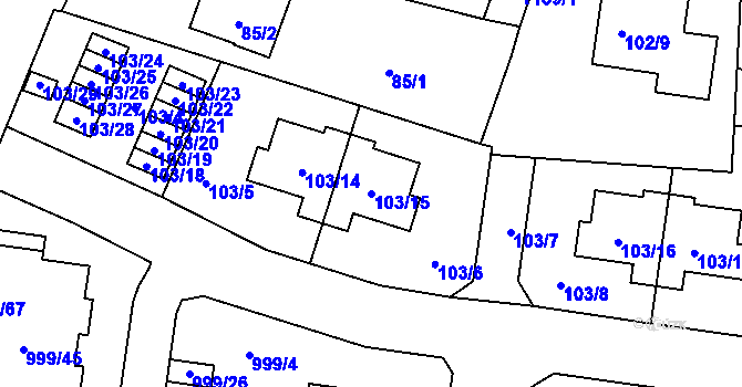 Parcela st. 103/15 v KÚ Újezd, Katastrální mapa