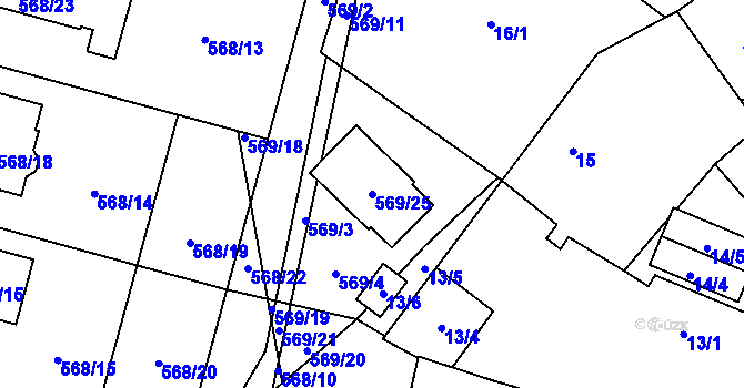 Parcela st. 569/25 v KÚ Újezd, Katastrální mapa