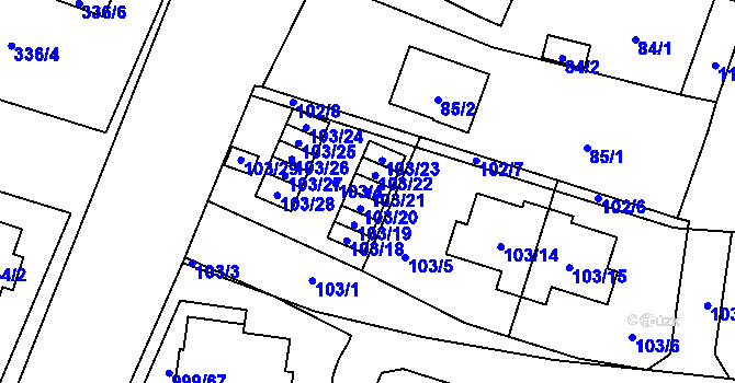 Parcela st. 103/21 v KÚ Újezd, Katastrální mapa