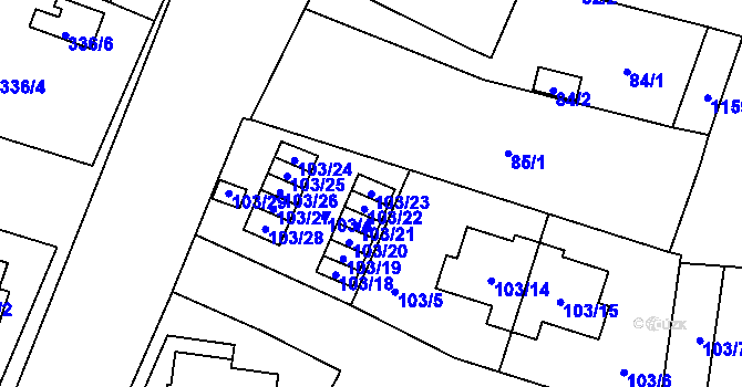 Parcela st. 103/23 v KÚ Újezd, Katastrální mapa