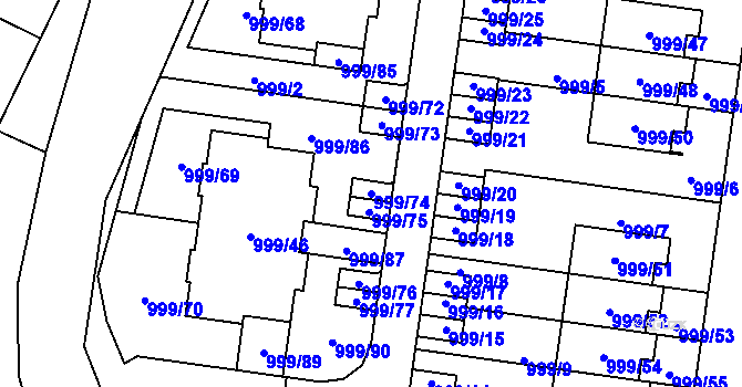 Parcela st. 999/74 v KÚ Újezd, Katastrální mapa