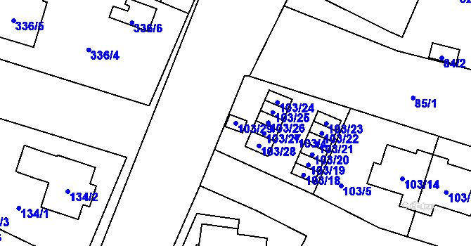 Parcela st. 103/29 v KÚ Újezd, Katastrální mapa