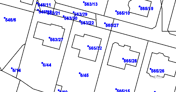 Parcela st. 565/32 v KÚ Újezd, Katastrální mapa