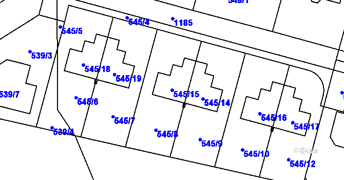 Parcela st. 545/15 v KÚ Újezd, Katastrální mapa