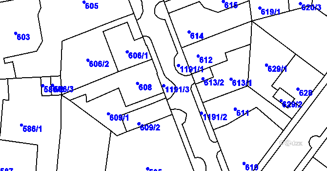 Parcela st. 1191/3 v KÚ Újezd, Katastrální mapa