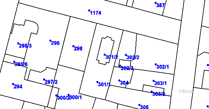 Parcela st. 301/2 v KÚ Újezd, Katastrální mapa