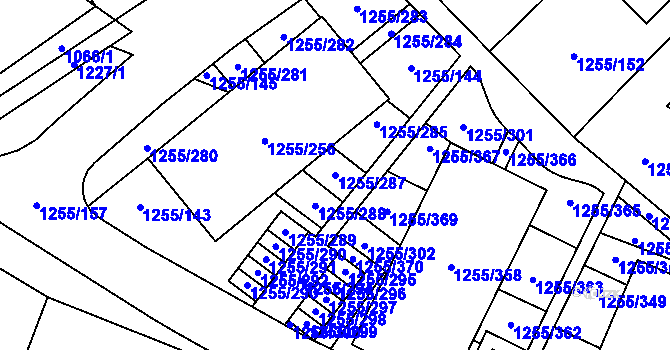 Parcela st. 1255/287 v KÚ Újezd, Katastrální mapa