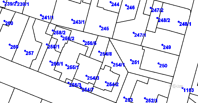 Parcela st. 254/8 v KÚ Újezd, Katastrální mapa