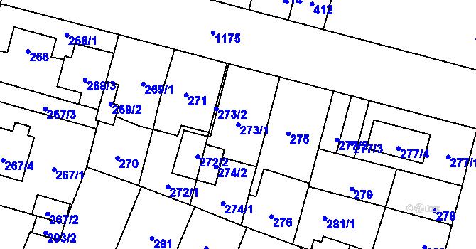 Parcela st. 273/1 v KÚ Újezd, Katastrální mapa