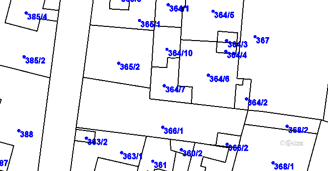 Parcela st. 364/7 v KÚ Újezd, Katastrální mapa