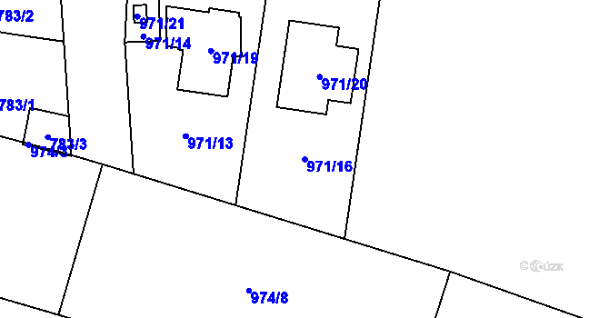 Parcela st. 971/16 v KÚ Újezd, Katastrální mapa