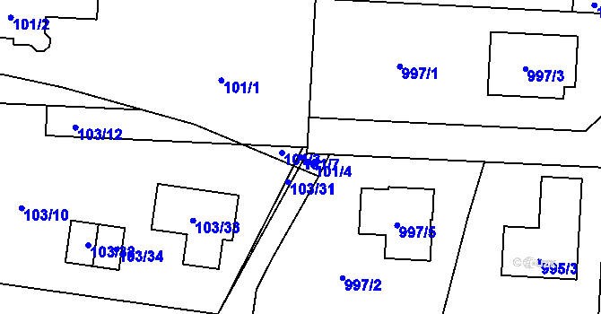 Parcela st. 101/7 v KÚ Újezd, Katastrální mapa