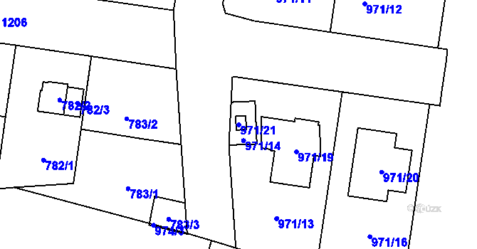 Parcela st. 971/21 v KÚ Újezd, Katastrální mapa