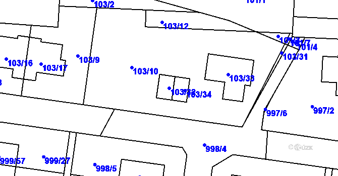 Parcela st. 103/32 v KÚ Újezd, Katastrální mapa