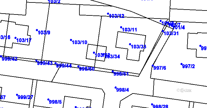 Parcela st. 103/34 v KÚ Újezd, Katastrální mapa