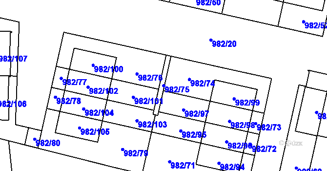 Parcela st. 982/75 v KÚ Újezd, Katastrální mapa
