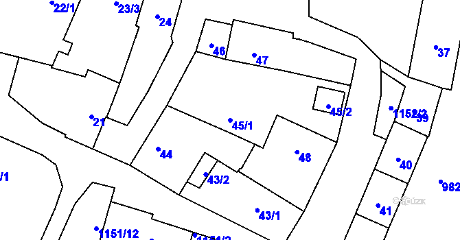 Parcela st. 45/1 v KÚ Újezd, Katastrální mapa