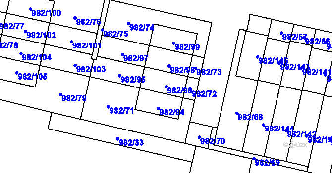 Parcela st. 982/96 v KÚ Újezd, Katastrální mapa