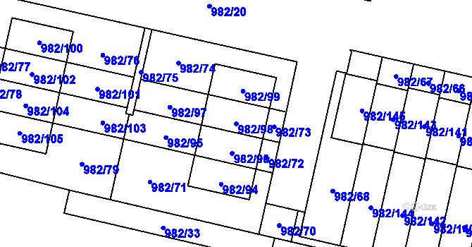 Parcela st. 982/98 v KÚ Újezd, Katastrální mapa