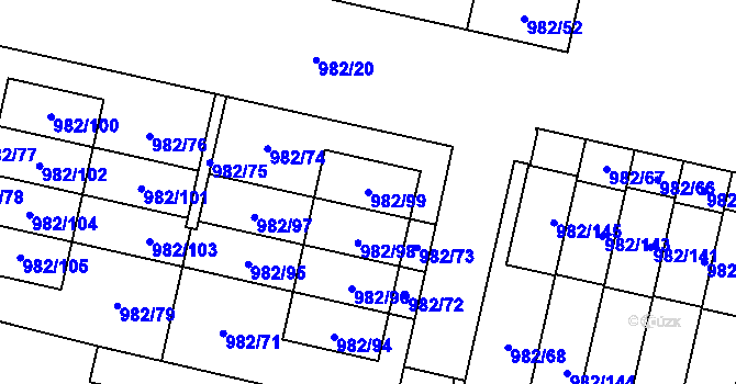 Parcela st. 982/99 v KÚ Újezd, Katastrální mapa