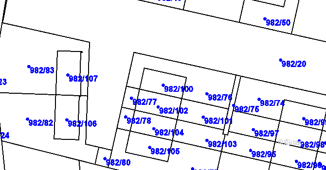 Parcela st. 982/100 v KÚ Újezd, Katastrální mapa