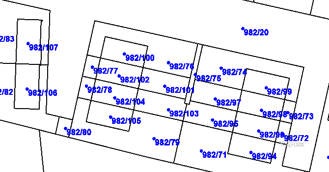 Parcela st. 982/101 v KÚ Újezd, Katastrální mapa