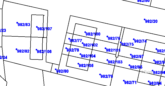 Parcela st. 982/102 v KÚ Újezd, Katastrální mapa