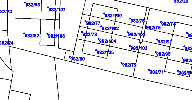 Parcela st. 982/105 v KÚ Újezd, Katastrální mapa