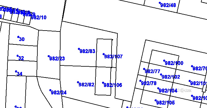 Parcela st. 982/107 v KÚ Újezd, Katastrální mapa