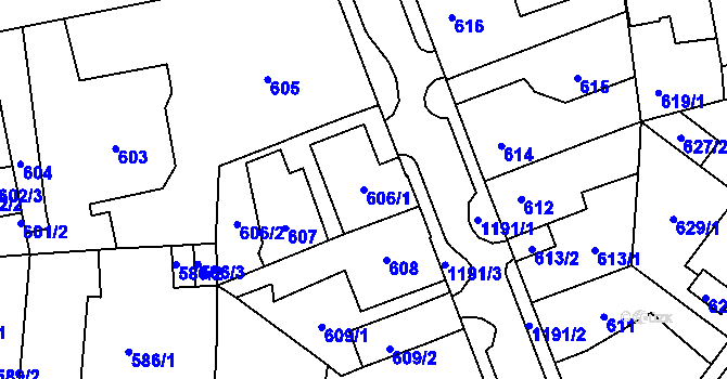 Parcela st. 606/1 v KÚ Újezd, Katastrální mapa