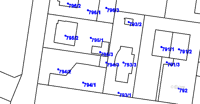 Parcela st. 795/3 v KÚ Újezd, Katastrální mapa