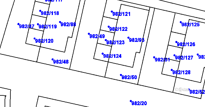 Parcela st. 982/124 v KÚ Újezd, Katastrální mapa