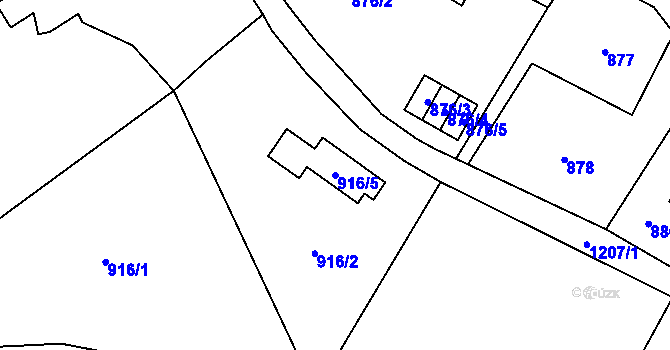 Parcela st. 916/5 v KÚ Újezd, Katastrální mapa