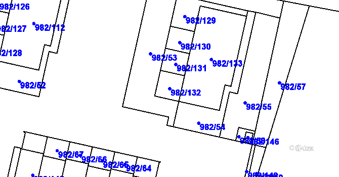 Parcela st. 982/132 v KÚ Újezd, Katastrální mapa