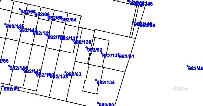 Parcela st. 982/135 v KÚ Újezd, Katastrální mapa