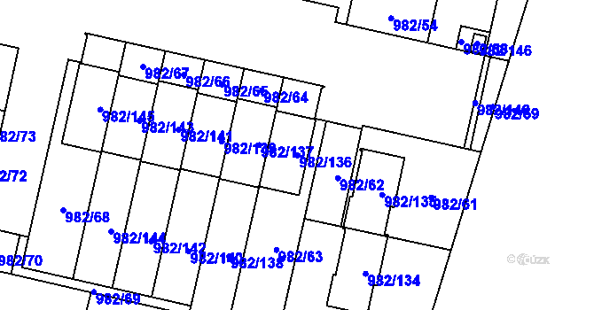 Parcela st. 982/136 v KÚ Újezd, Katastrální mapa