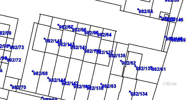 Parcela st. 982/137 v KÚ Újezd, Katastrální mapa
