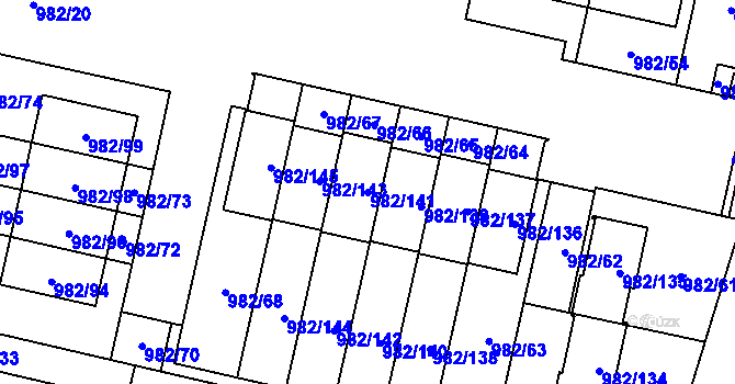 Parcela st. 982/141 v KÚ Újezd, Katastrální mapa