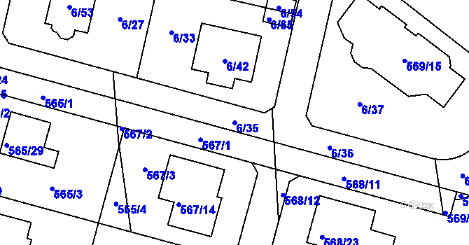 Parcela st. 6/35 v KÚ Újezd, Katastrální mapa