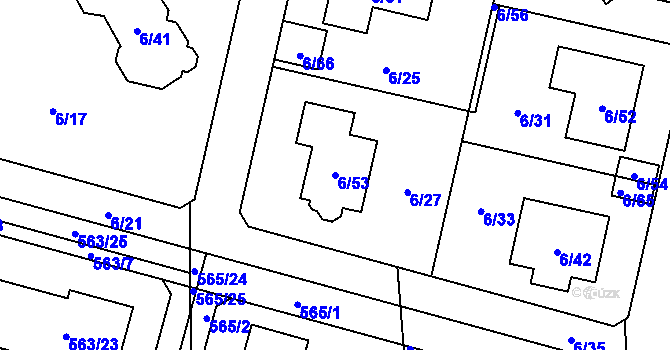 Parcela st. 6/53 v KÚ Újezd, Katastrální mapa